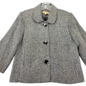 Notations Gray Charcoal Crop Jacket Preppy 3/4 Sleeves Button Up Women's Size S